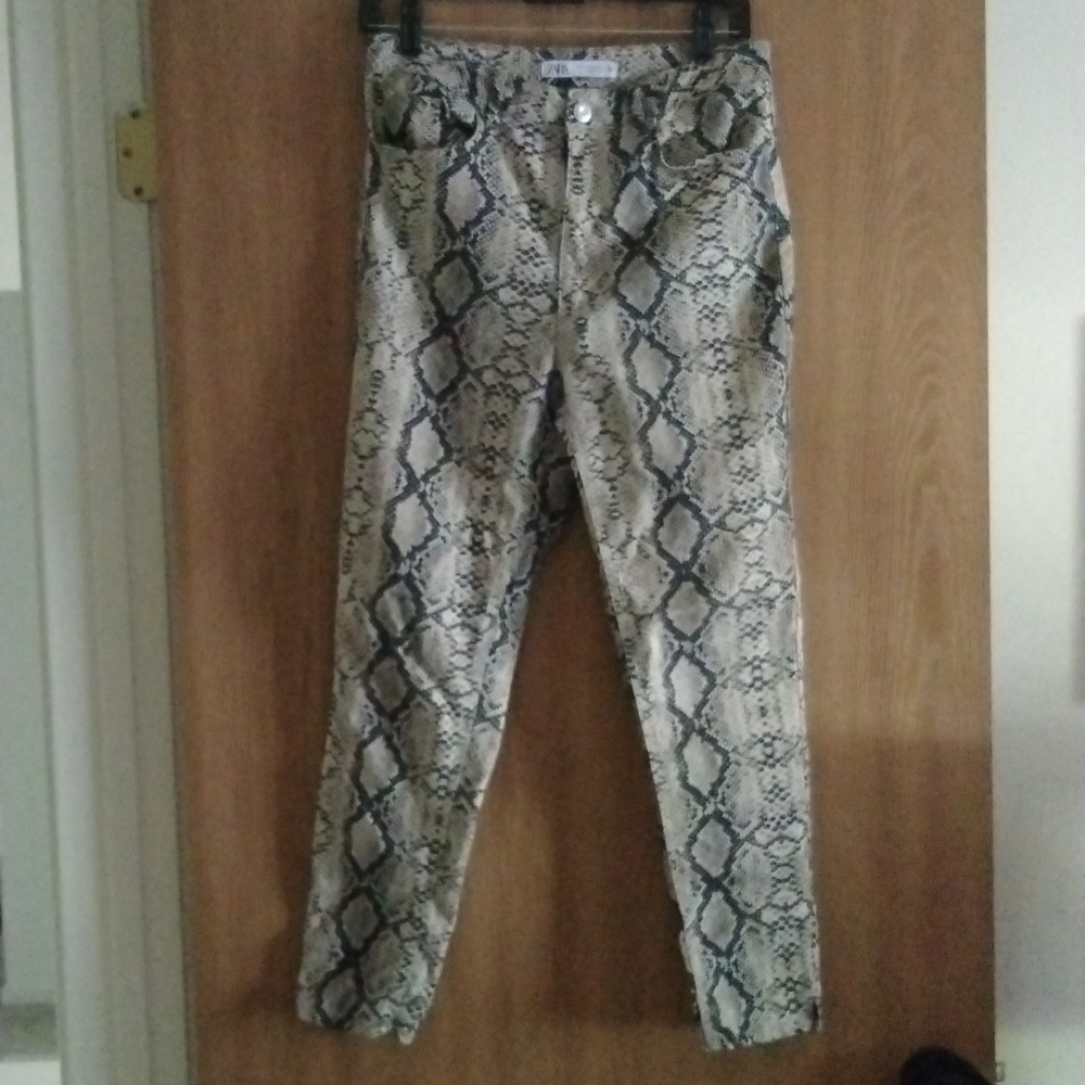 Zara Beige and Black Snake Print Trousers